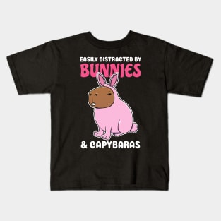 Easily Distracted by Bunnies and Capybaras Cartoon Kids T-Shirt